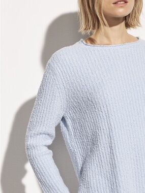 Vince - Texture Rib Tunic Pull Over Softspun Sweater Crew Neck in Glacier Blue